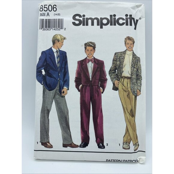Simplicity 8506 Uncut Sewing Pattern Teen Boy Jacket Sizes 14 to 20 Vintage 1993 - Picture 1 of 4